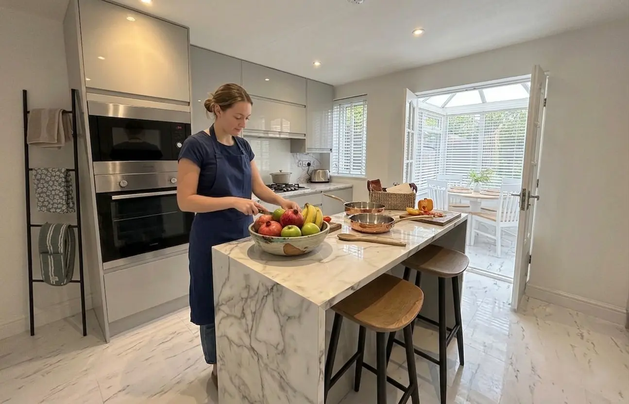 Contemporary luxury holiday lodge modern open plan kitchen area